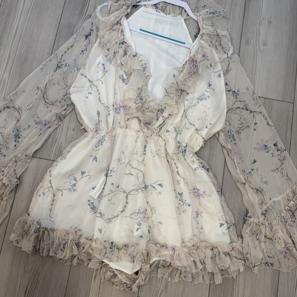 ZIMMERMANN Paradiso Ruffled Floral-print Silk Romper In Cream Floral - Picture 2 of 16